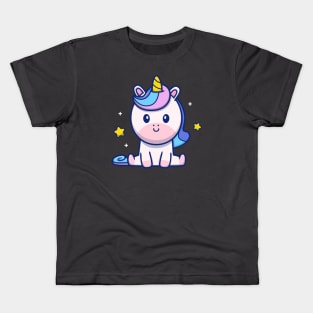 Cute Unicorn Sitting Cartoon Kids T-Shirt